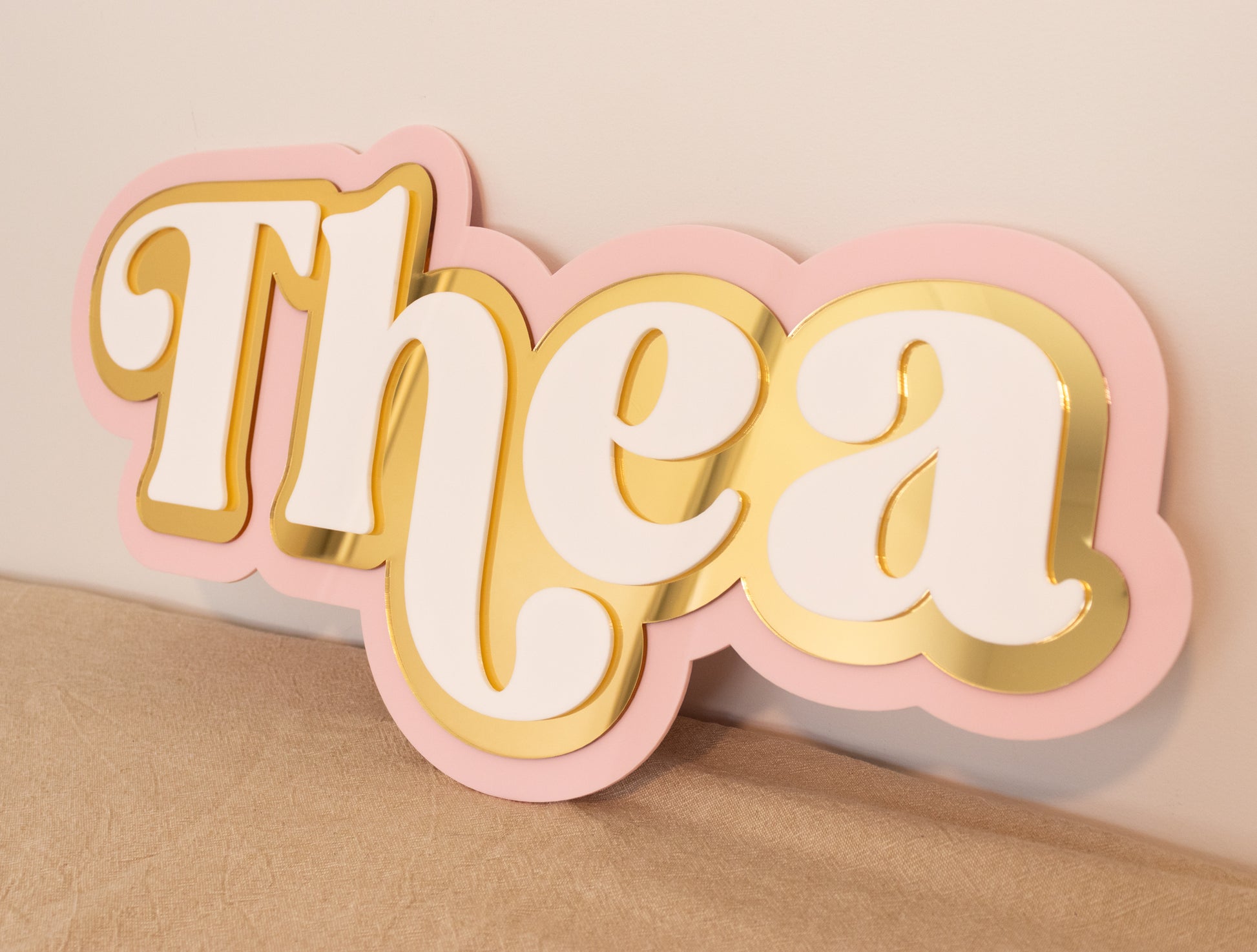 Watermelon, Mirror Gold and White Acrylic Custom Children's Name Sign