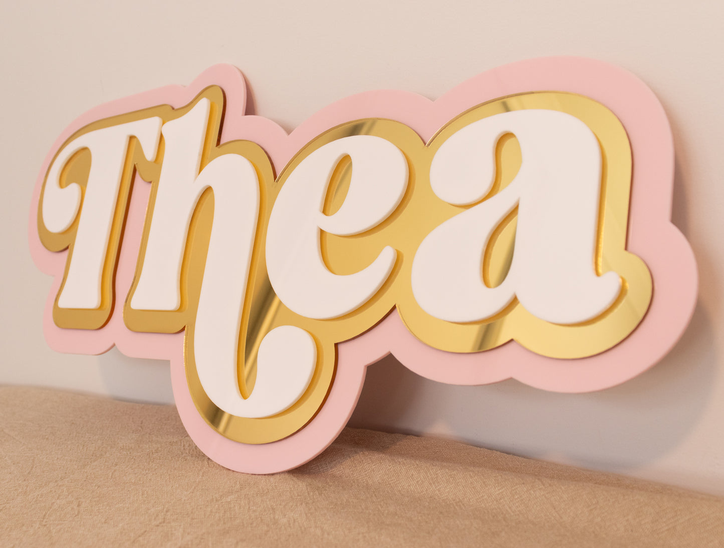 Watermelon, Mirror Gold and White Acrylic Custom Children's Name Sign