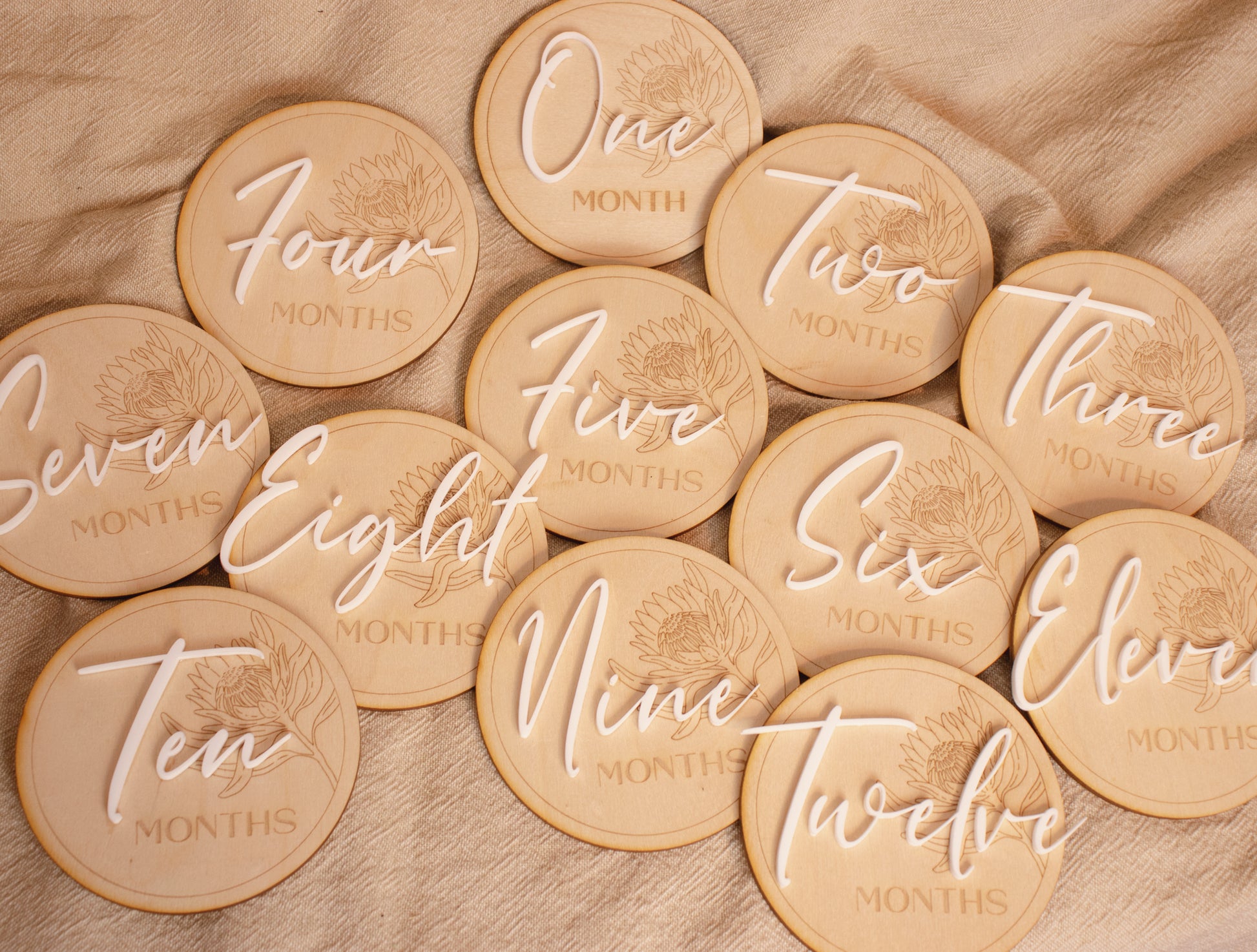 Engraved Floral Baby Milestone Disc Set Baby Shower Gift