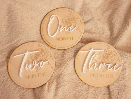 Engraved Floral Baby Milestone Disc Set Baby Shower Gift