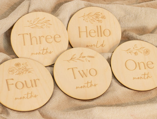 Engraved Floral Baby Milestone Disc Set Baby Shower Gift