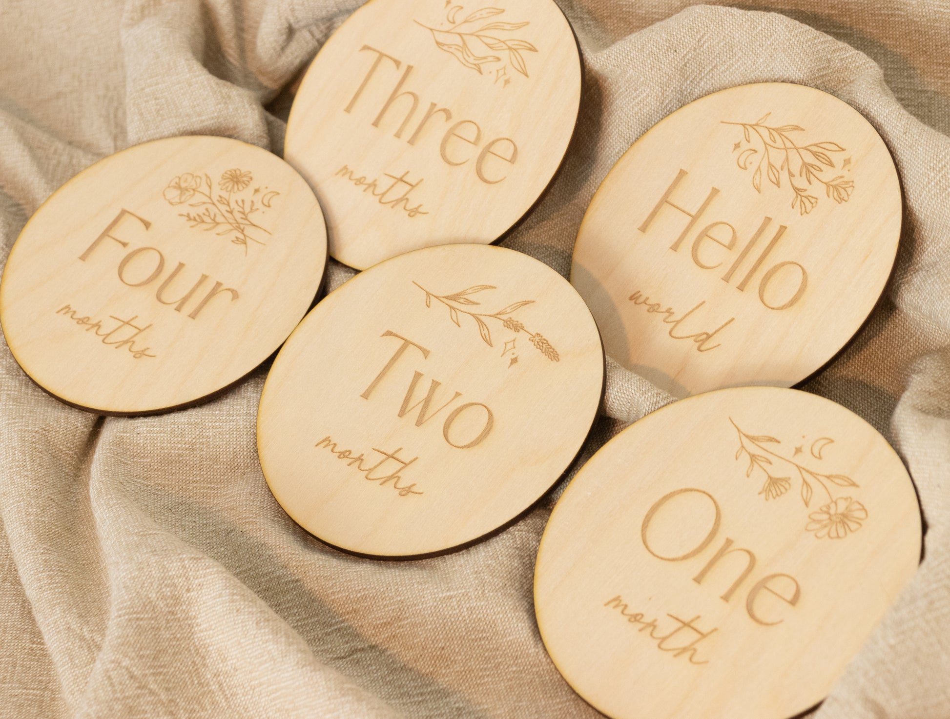 Engraved Floral Baby Milestone Disc Set Baby Shower Gift