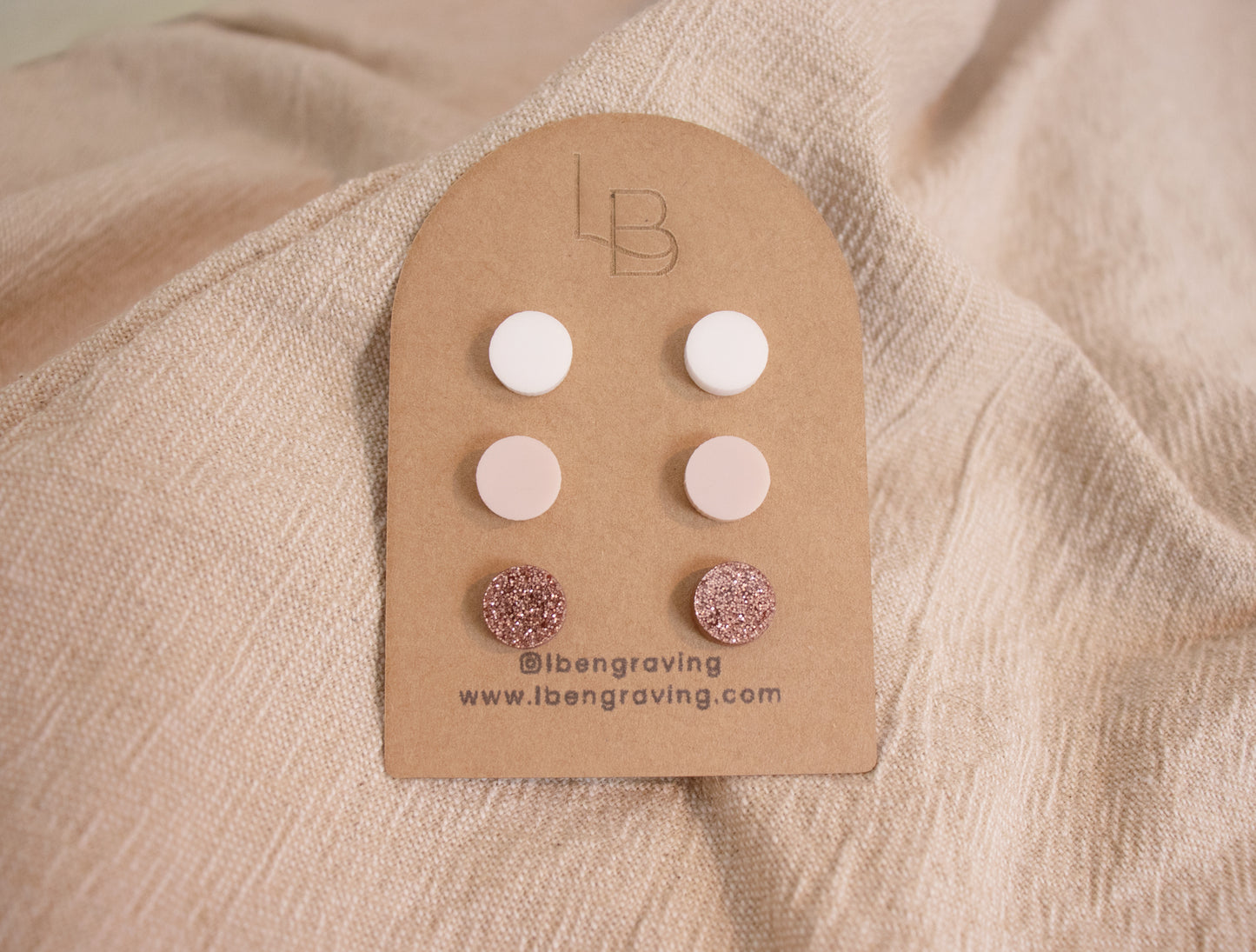 Set of 3 White, Pink and Rose Gold Sparkle Mini Stud Earrings