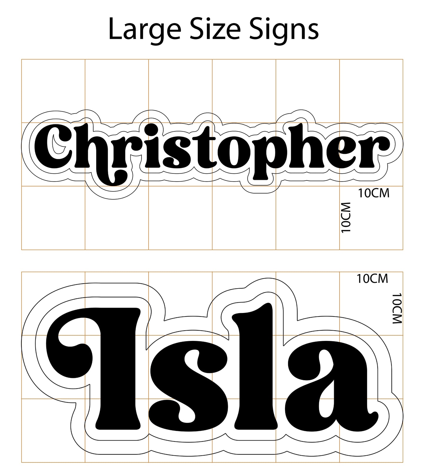 Custom Children's Name Sign Font Size Examples