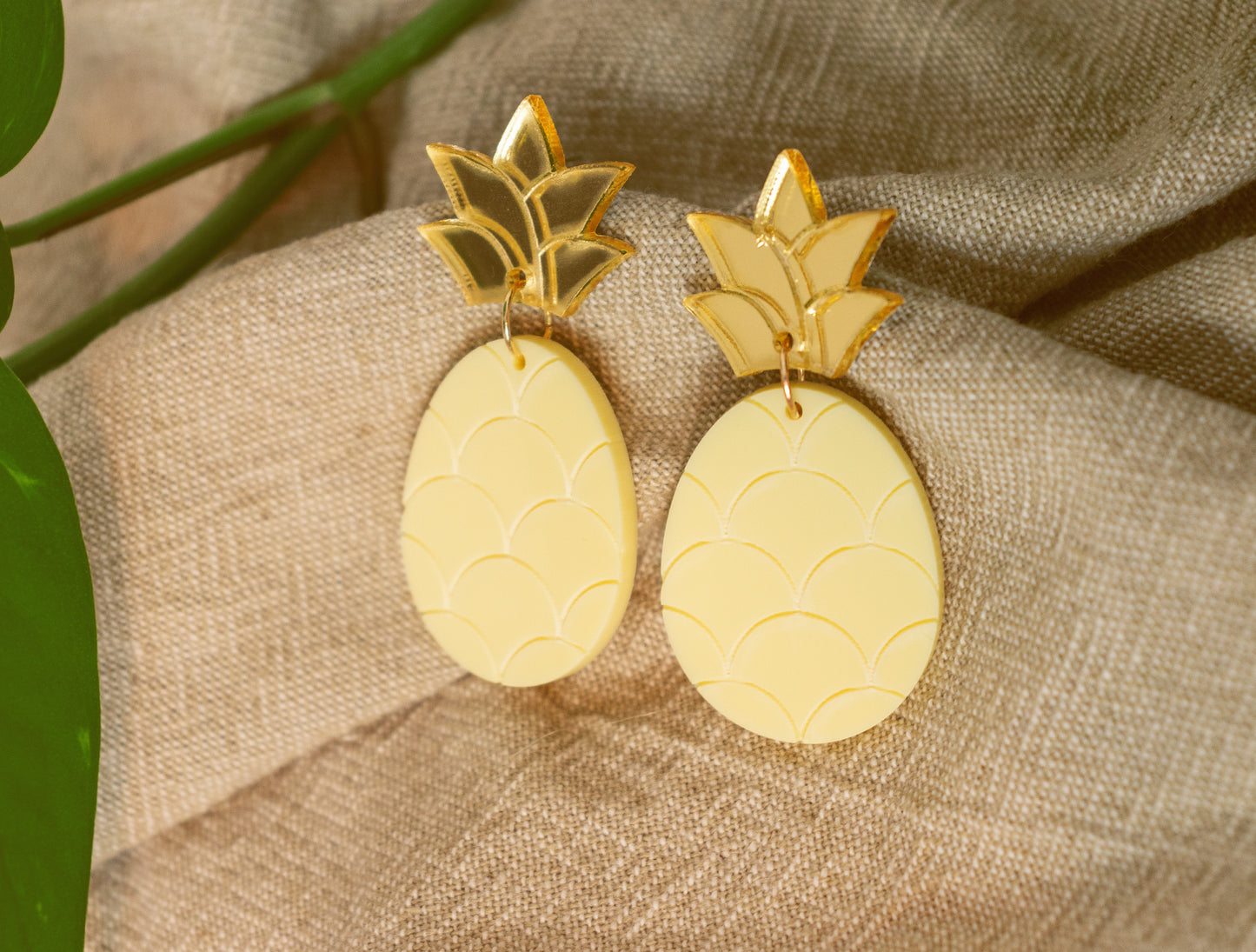 Yellow and Gold Pineapple Statement Earrings