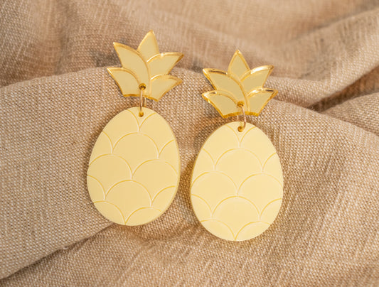 Yellow and Gold Pineapple Statement Earrings