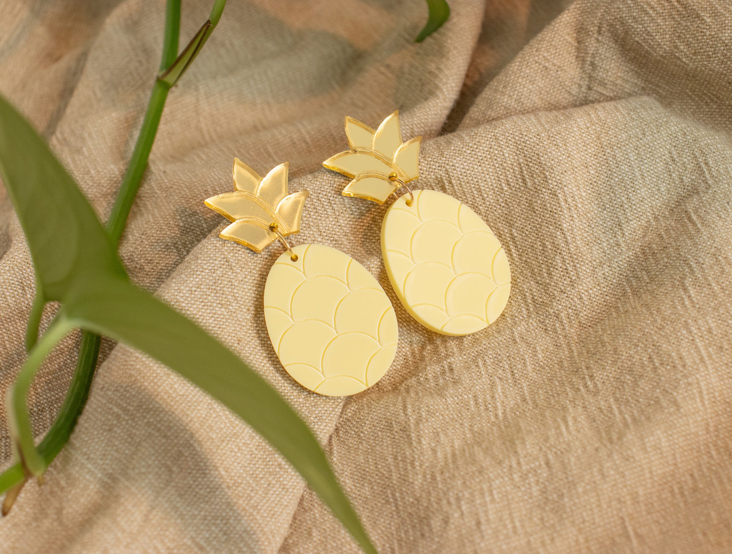 Yellow and Gold Pineapple Statement Earrings