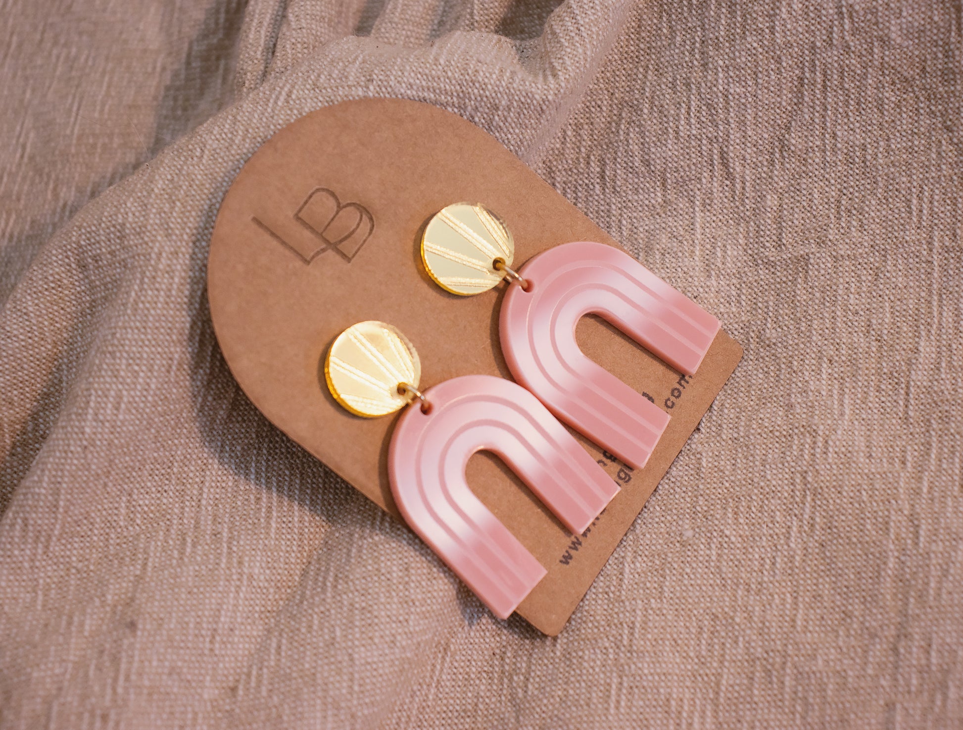 Pink & Gold Arch Boho Statement Earrings