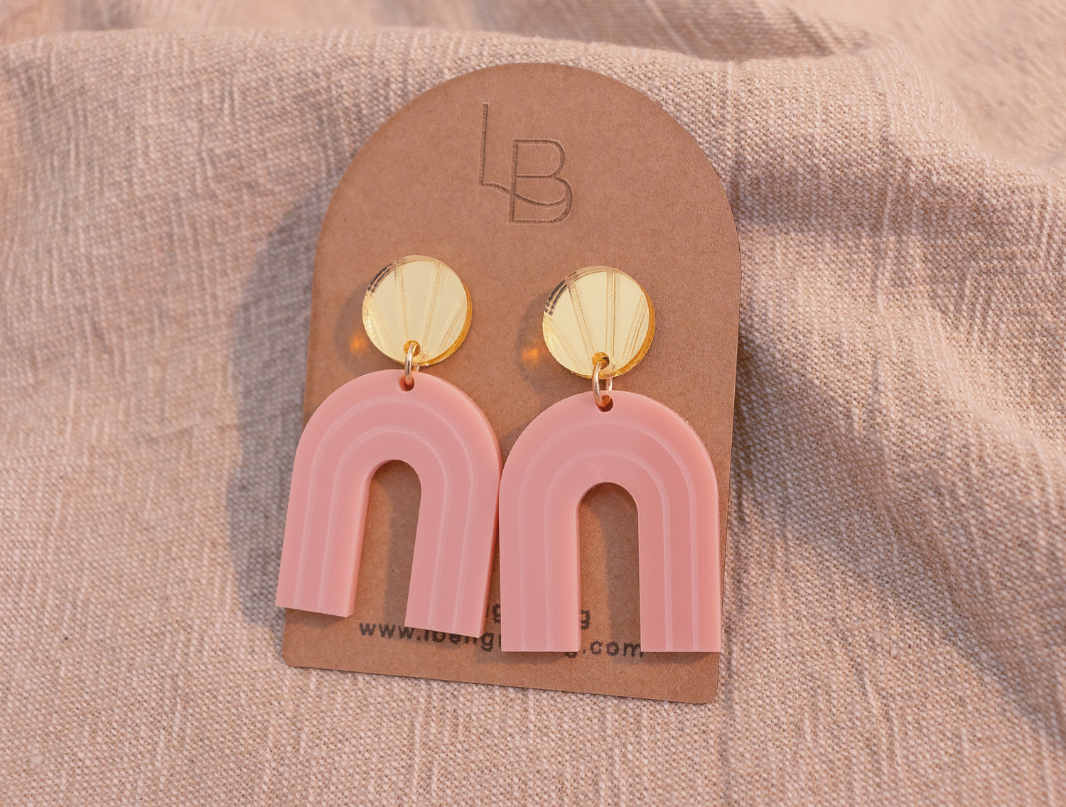 Pink & Gold Arch Boho Statement Earrings