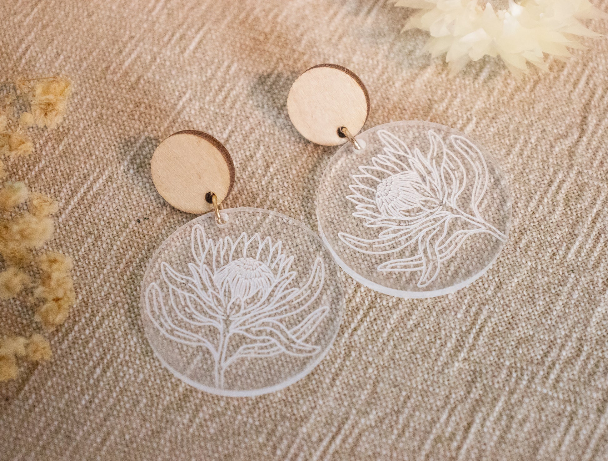 Protea Engraved Statement Earrings