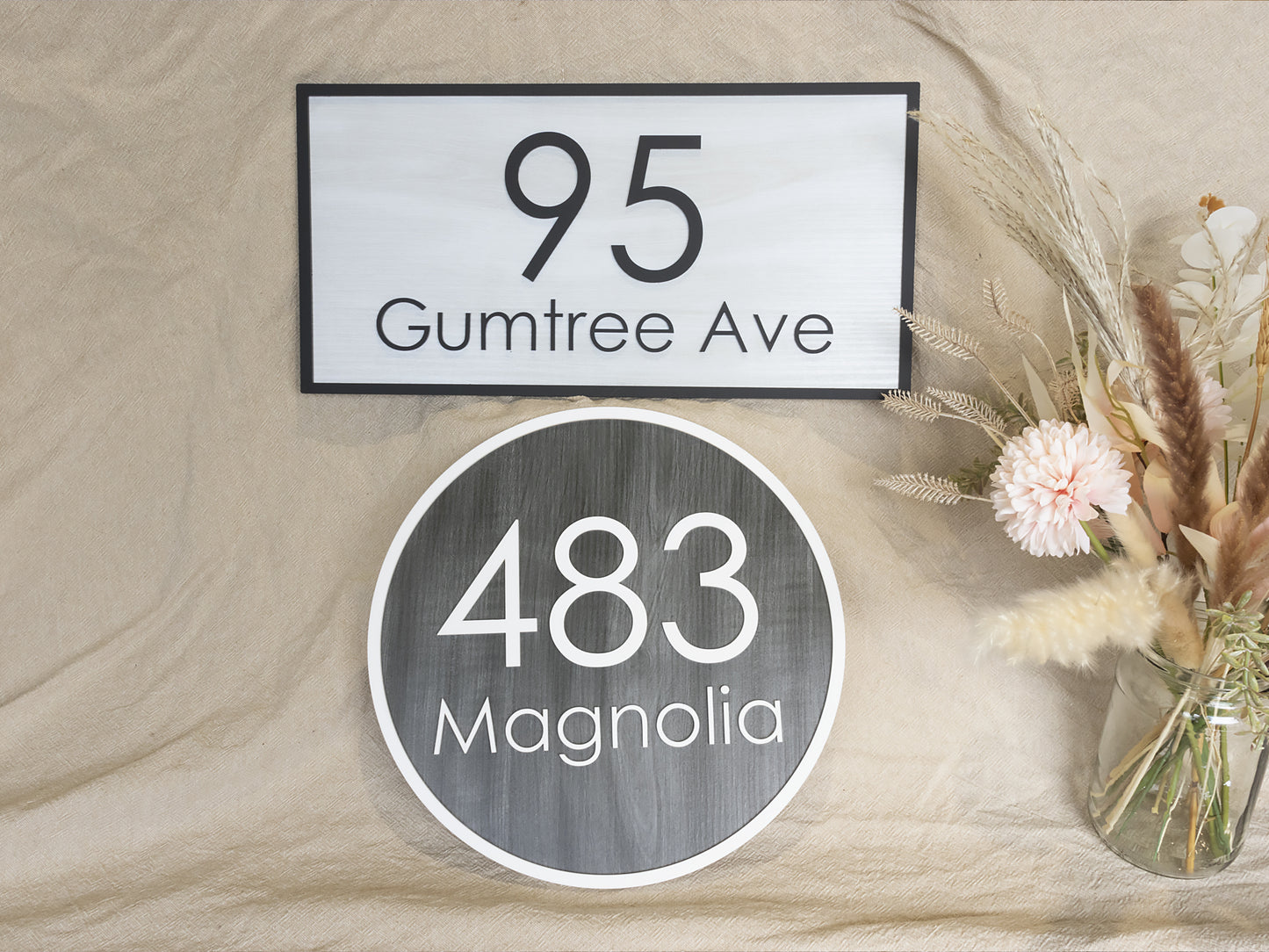 Custom Acrylic Wood Style House Address Sign - Circle