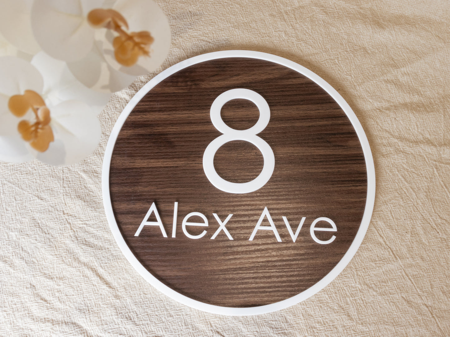 Custom Acrylic Wood Style House Address Sign - Circle